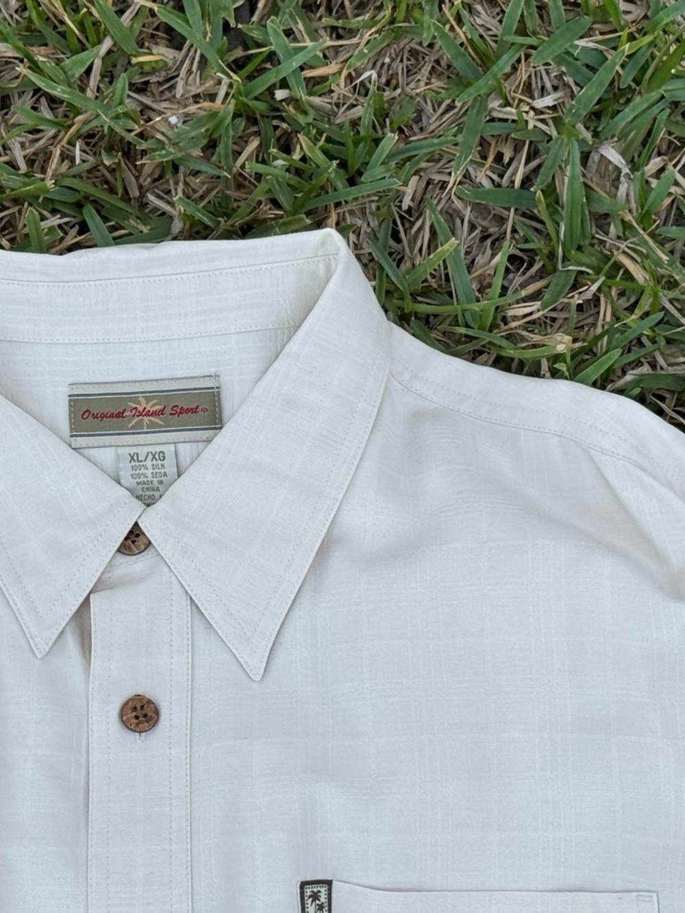 Original Island Sport Men's XL 100% Silk Button-Up | Creamy White | Like New